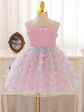 Toddler Girls' Blue & Pink Layered 3D Butterfly Mesh Patchwork A-Line Dress,Easter